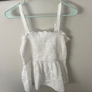 White Smocked Eyelet Top